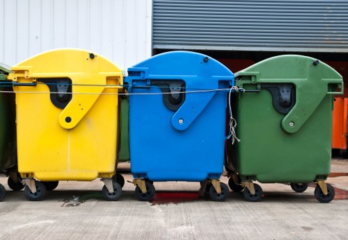 Construction site in South West London with builders waste containers